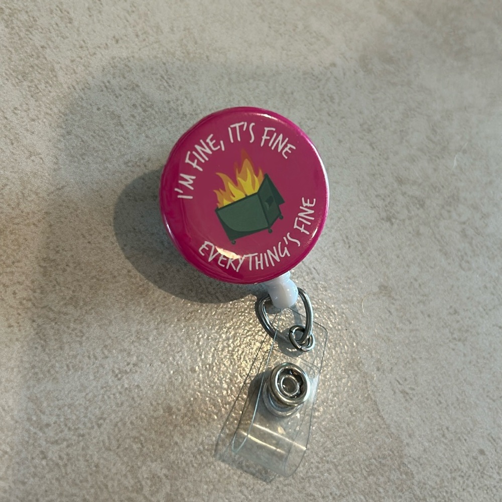 Dumpster fire everything is fine badge reel